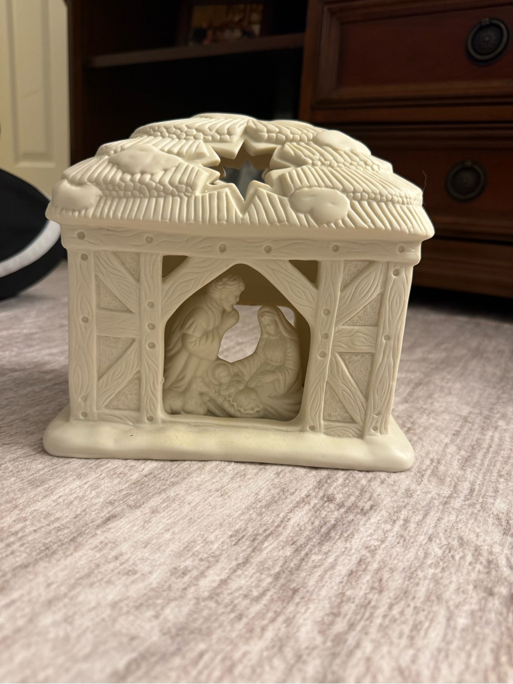 Ivory Nativity Scene Ceramic Tealight House Candleholder